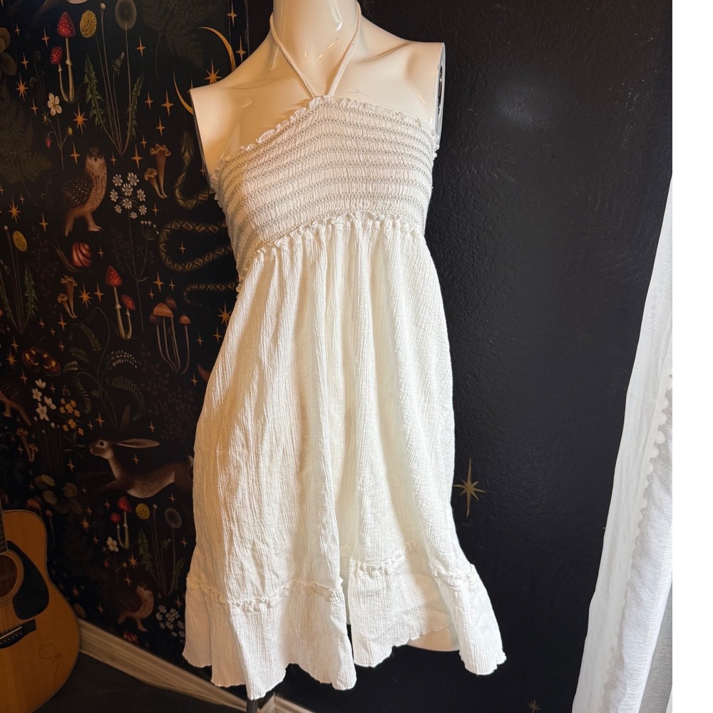 Just Love White Cotton Gauze Smocked Halter Dress Plus Size Ruffle Hem 901-1X